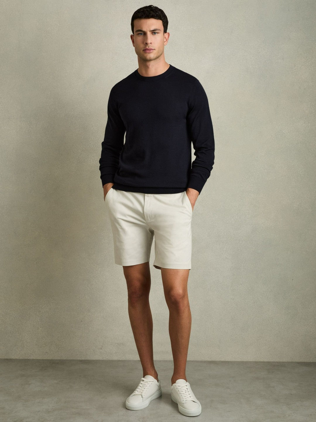 Reiss | Short Length Casual Chino Shorts in Chalk