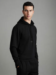 Reiss | Interlock Jersey Drawstring Hoodie in Black