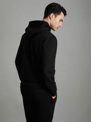 Reiss | Interlock Jersey Drawstring Hoodie in Black