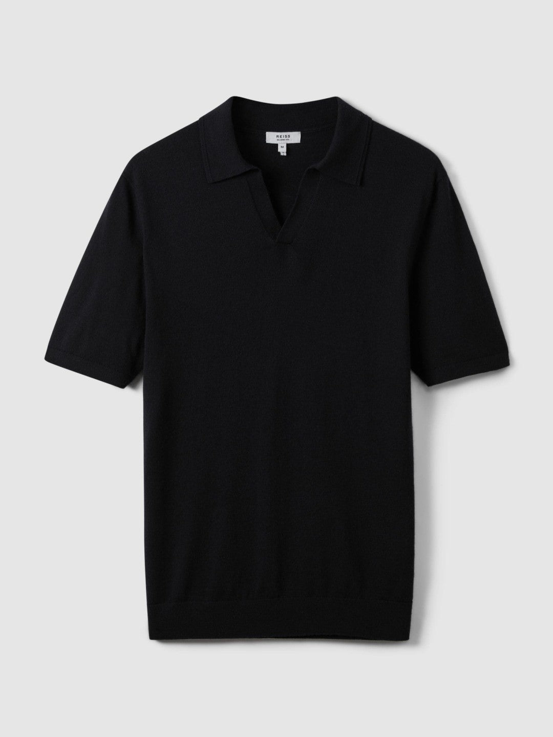 Reiss | Merino Wool Open Collar Polo Shirt in Navy