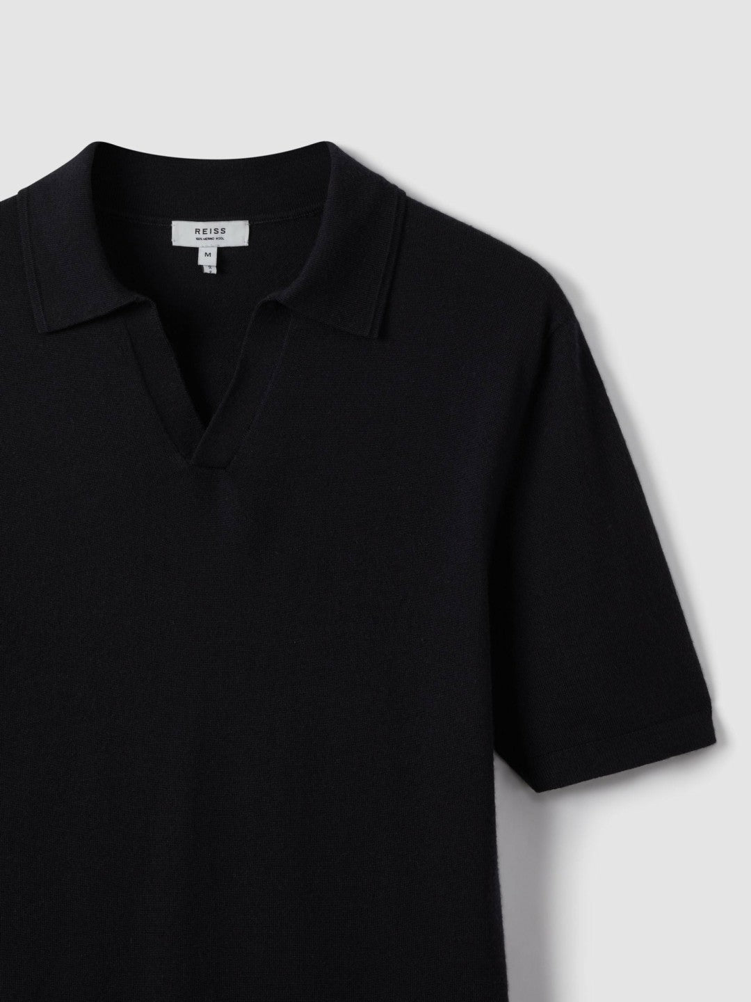 Reiss | Merino Wool Open Collar Polo Shirt in Navy