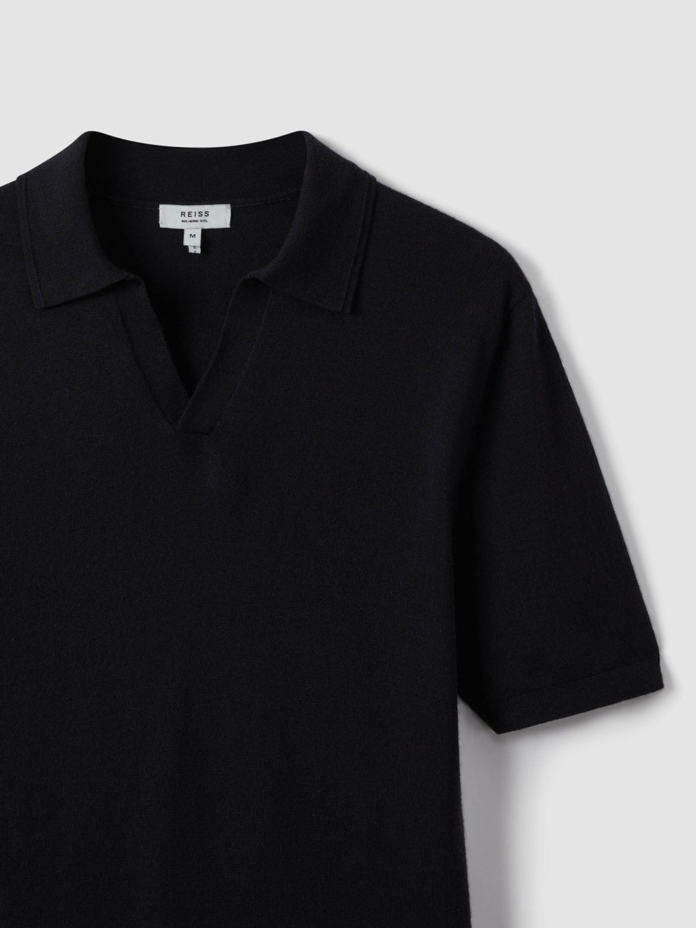 Reiss | Merino Wool Open Collar Polo Shirt in Navy