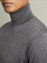 Reiss | Slim Fit Merino Wool Roll Neck Jumper in Derby Grey Marl