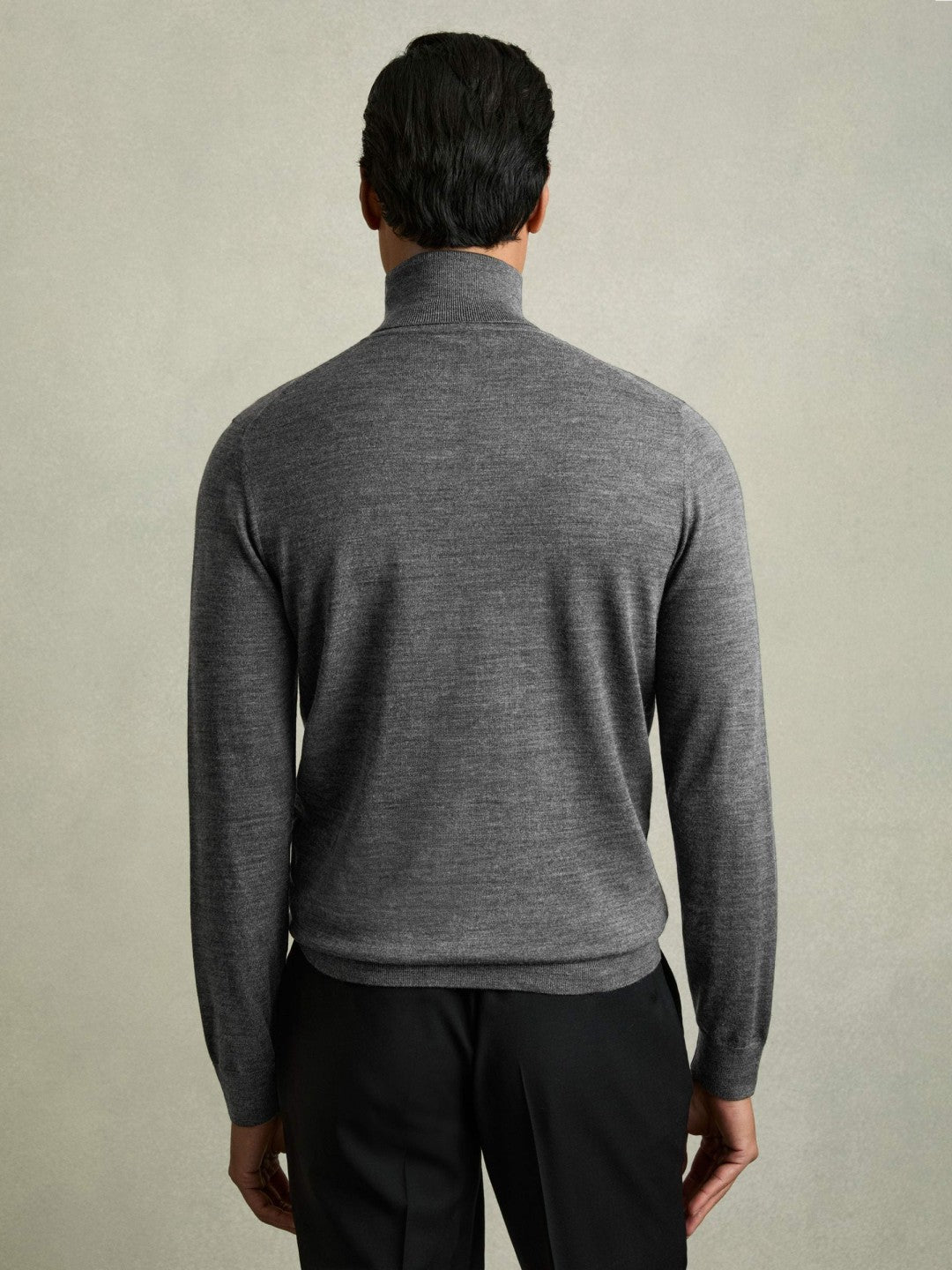 Reiss | Slim Fit Merino Wool Roll Neck Jumper in Derby Grey Marl