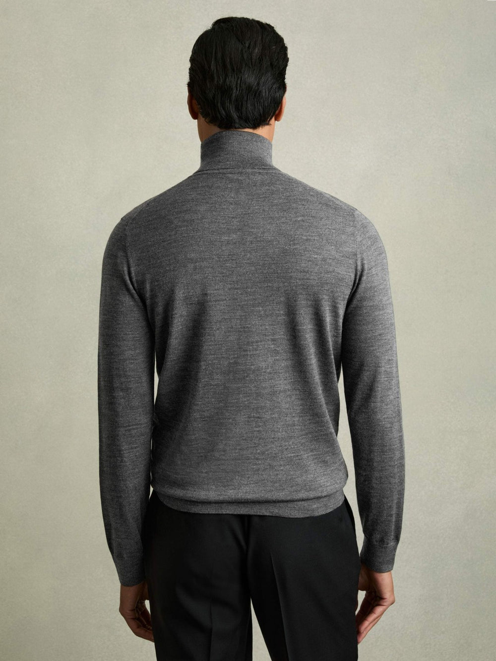 Reiss | Slim Fit Merino Wool Roll Neck Jumper in Derby Grey Marl