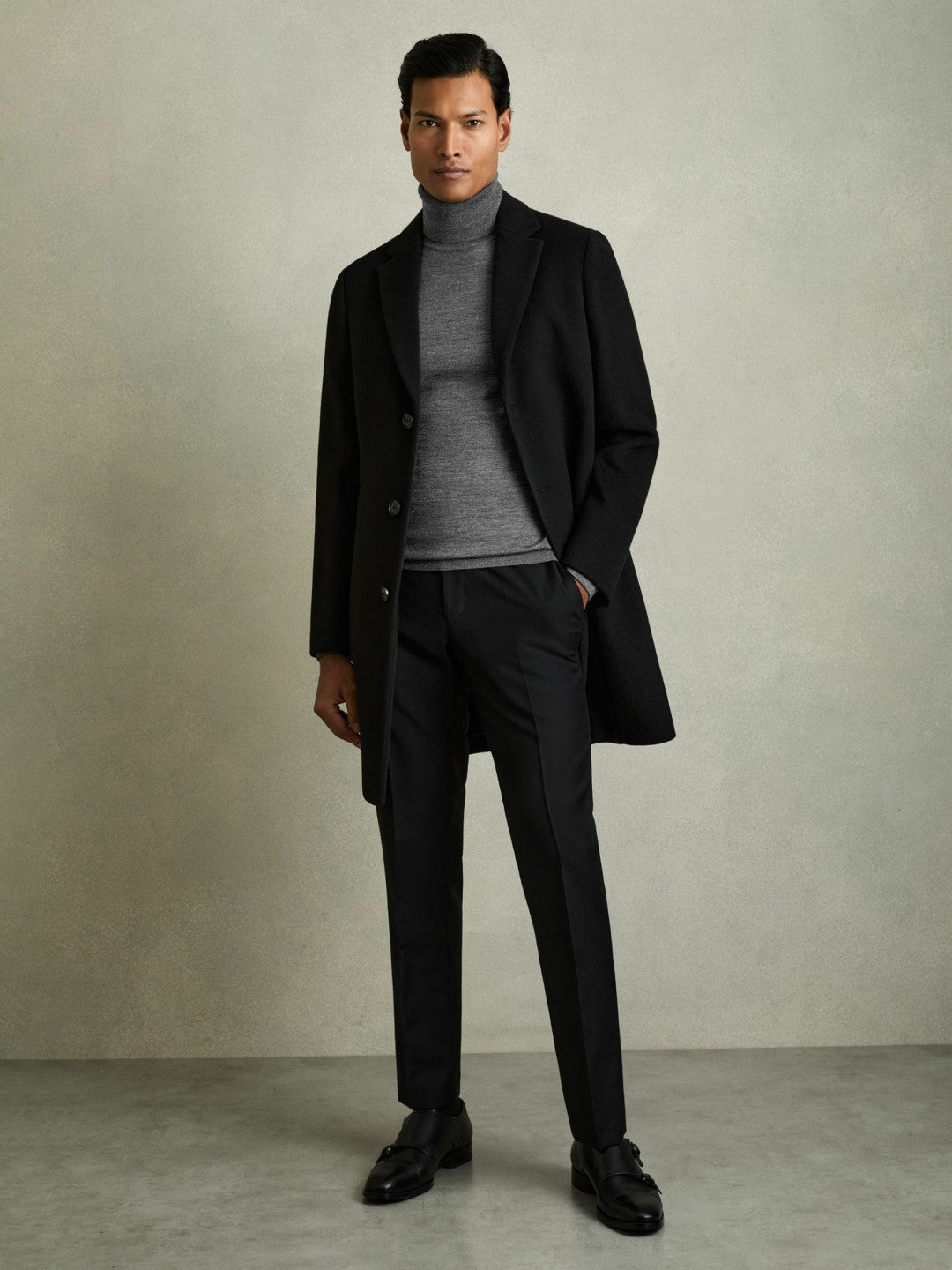 Reiss | Slim Fit Merino Wool Roll Neck Jumper in Derby Grey Marl