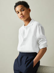 Reiss | 3-9 yrs Striped Linen Cutaway Collar Shirt in White
