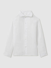 Reiss | 3-9 yrs Striped Linen Cutaway Collar Shirt in White