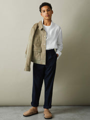Reiss | 3-9 yrs Striped Linen Cutaway Collar Shirt in White