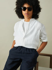 Reiss | 9-13 yrs Striped Linen Cutaway Collar Shirt in White