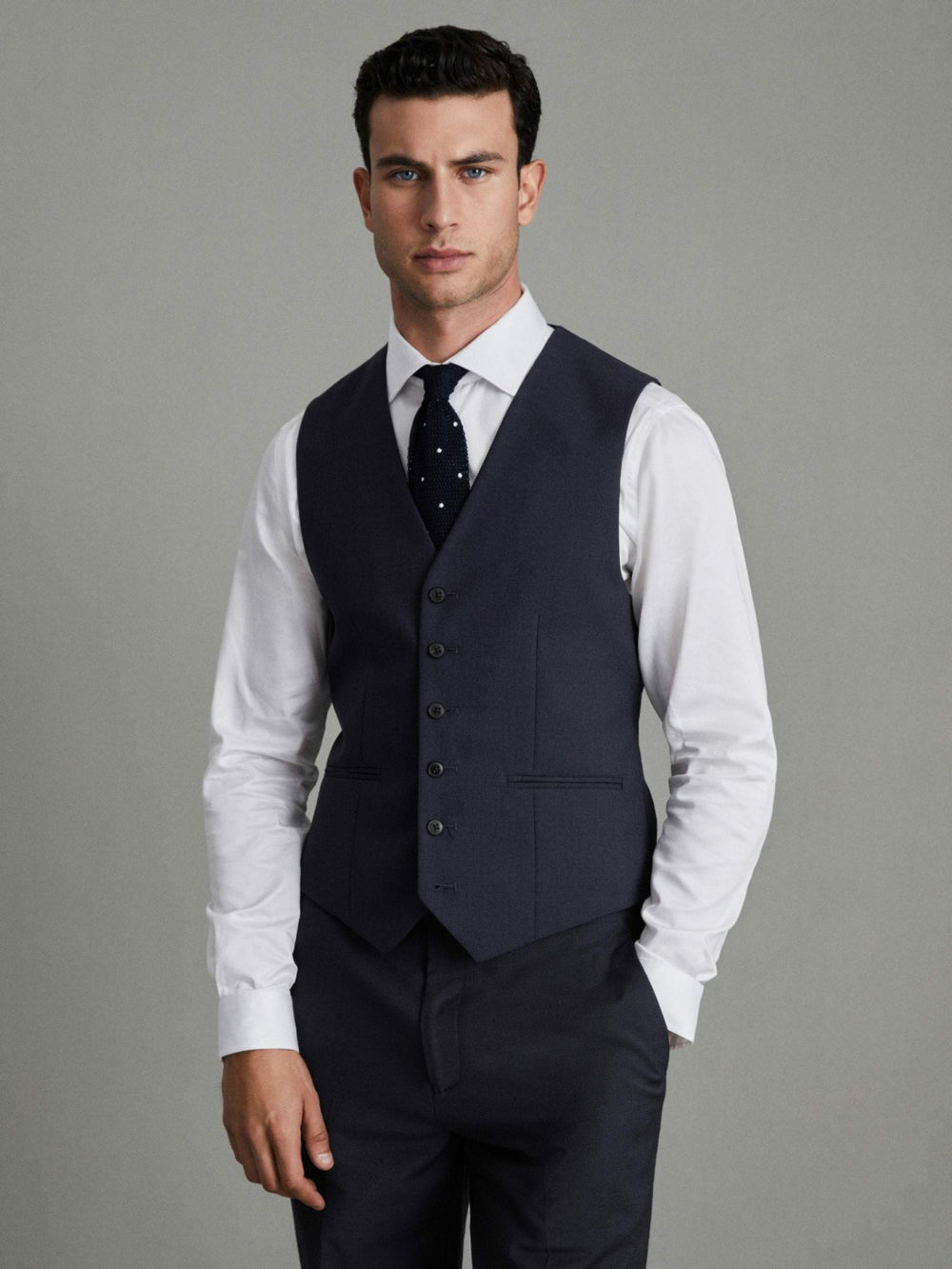 Reiss | Modern Fit Wool Blend Waistcoat in Navy
