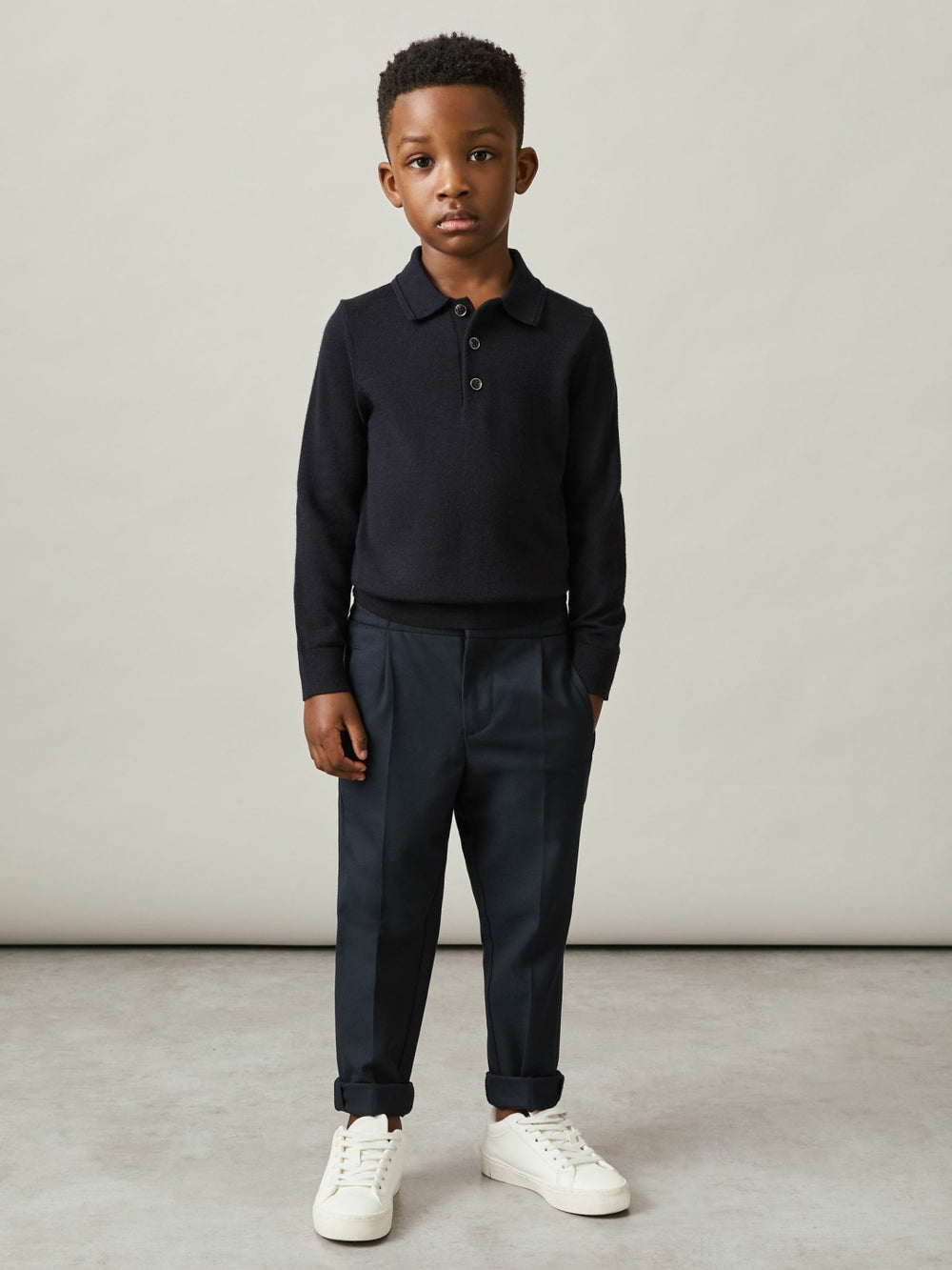 Reiss | 3-9 yrs Merino Wool Polo Shirt in Navy