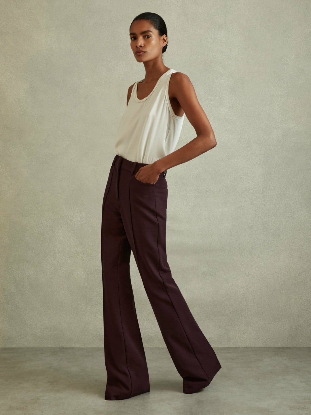 Reiss | Flared Suit Trousers in Berry