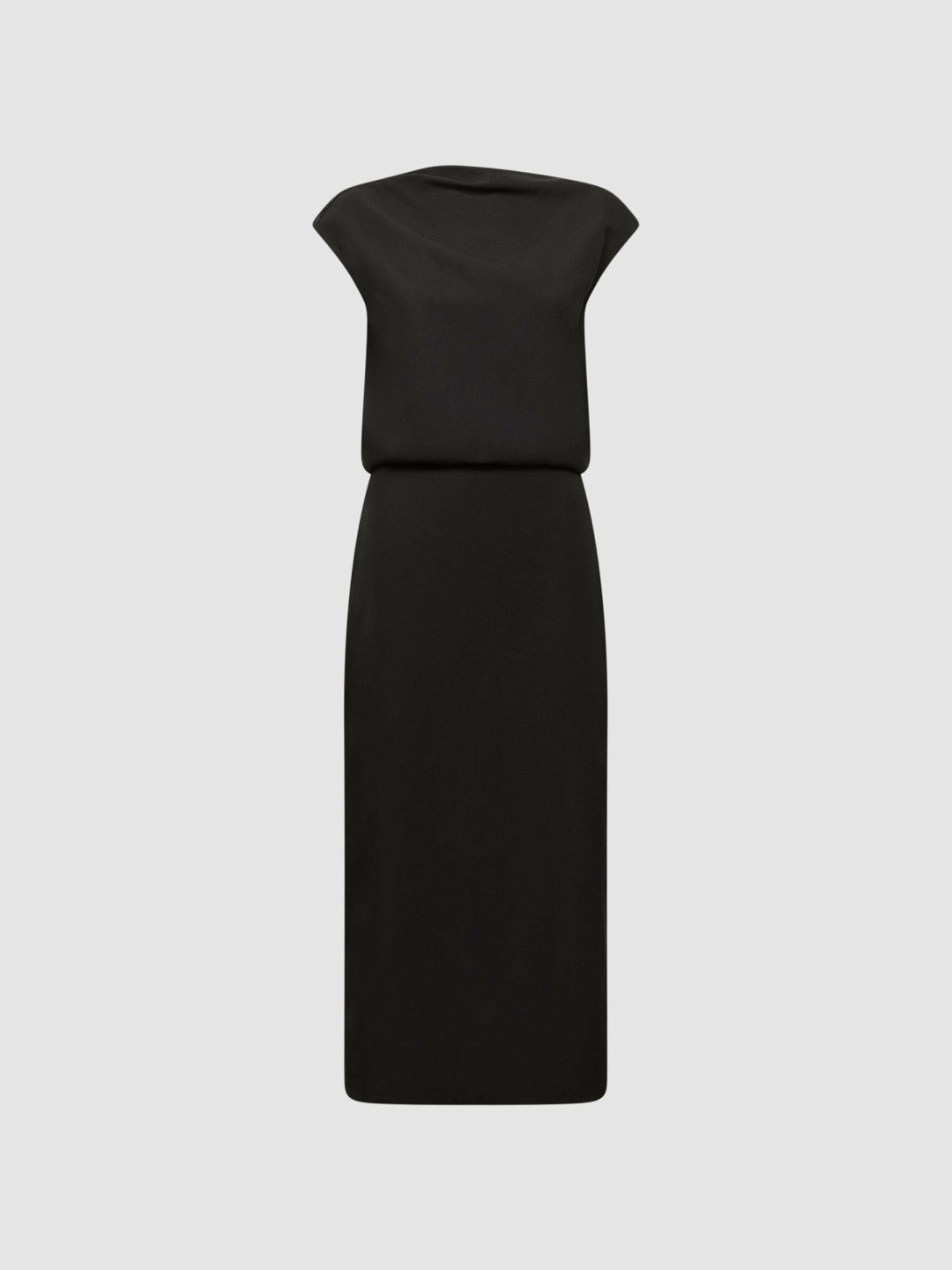 Reiss | Premium Linen Blend Open-Back Midi Dress in Black