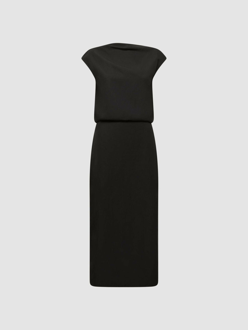 Reiss | Premium Linen Blend Open-Back Midi Dress in Black