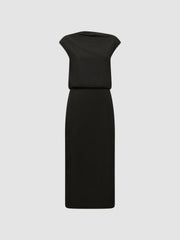 Reiss | Premium Linen Blend Open-Back Midi Dress in Black