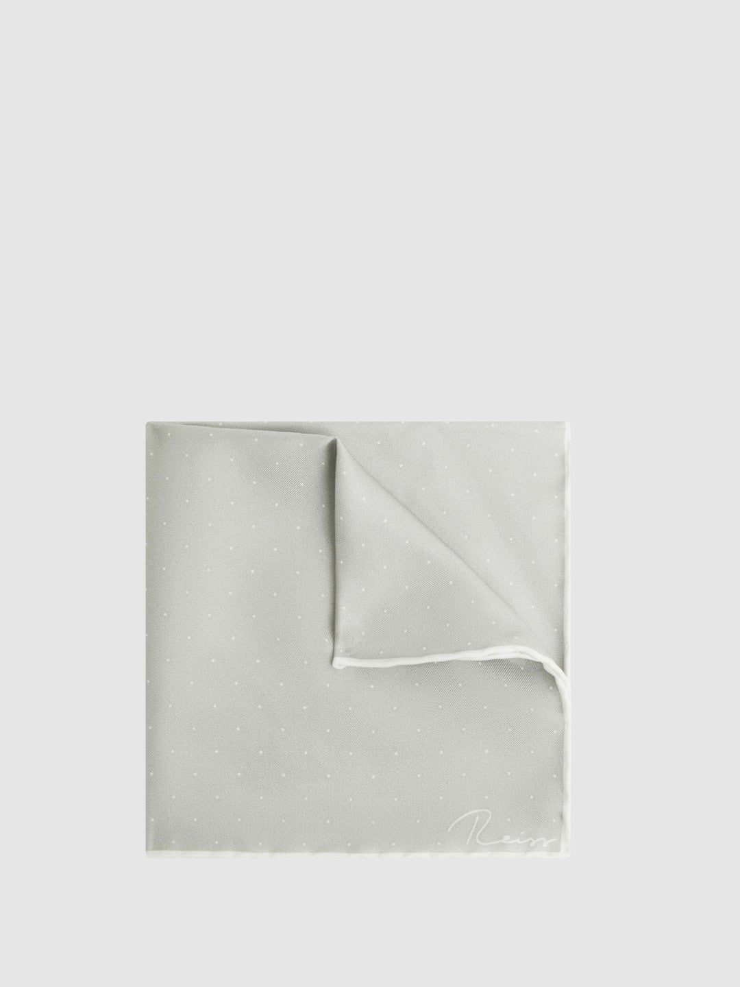 Reiss | Polka Dot Silk Pocket Square in Silver