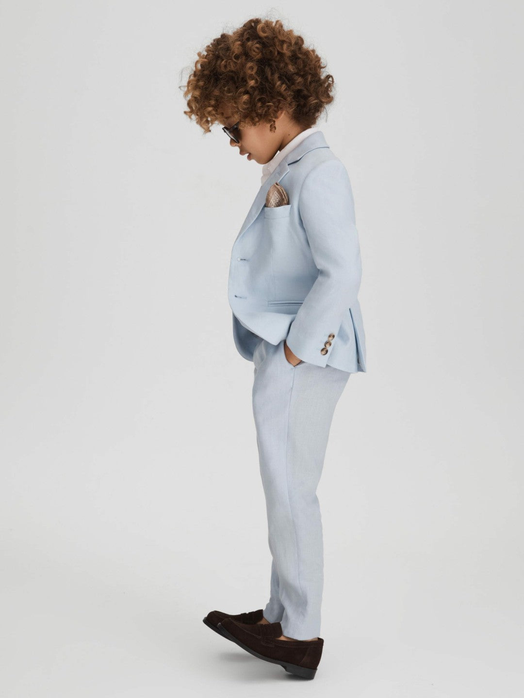Reiss | 9-13 yrs Slim Fit Linen Adjustable Trousers in Soft Blue