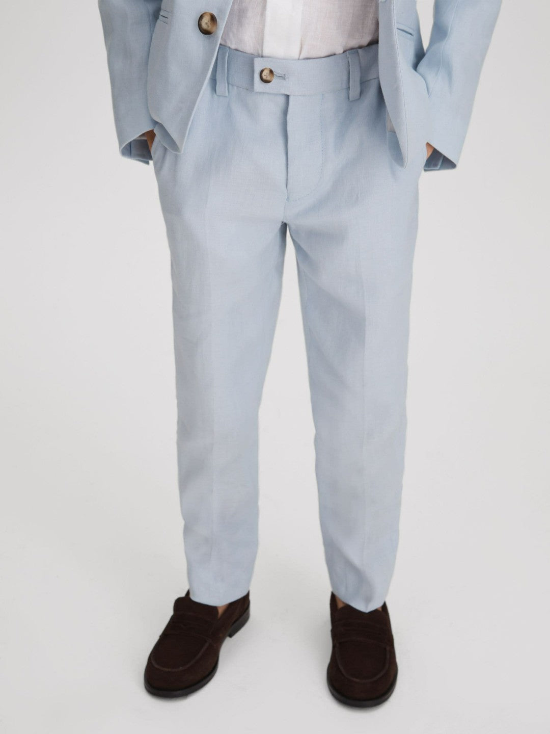 Reiss | 9-13 yrs Slim Fit Linen Adjustable Trousers in Soft Blue