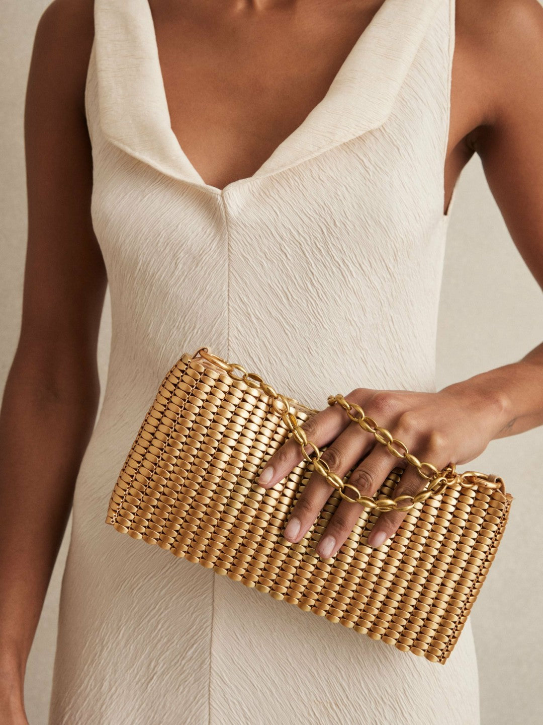 Reiss | Beaded Removable Strap Shoulder Bag in Gold