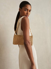 Reiss | Beaded Removable Strap Shoulder Bag in Gold