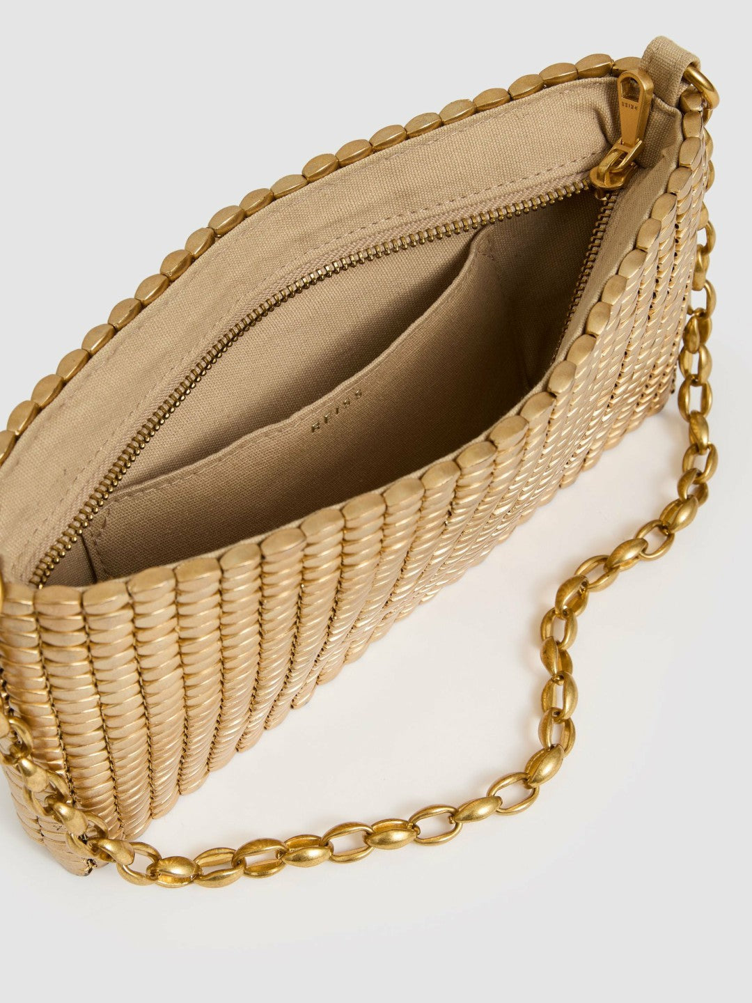 Reiss | Beaded Removable Strap Shoulder Bag in Gold