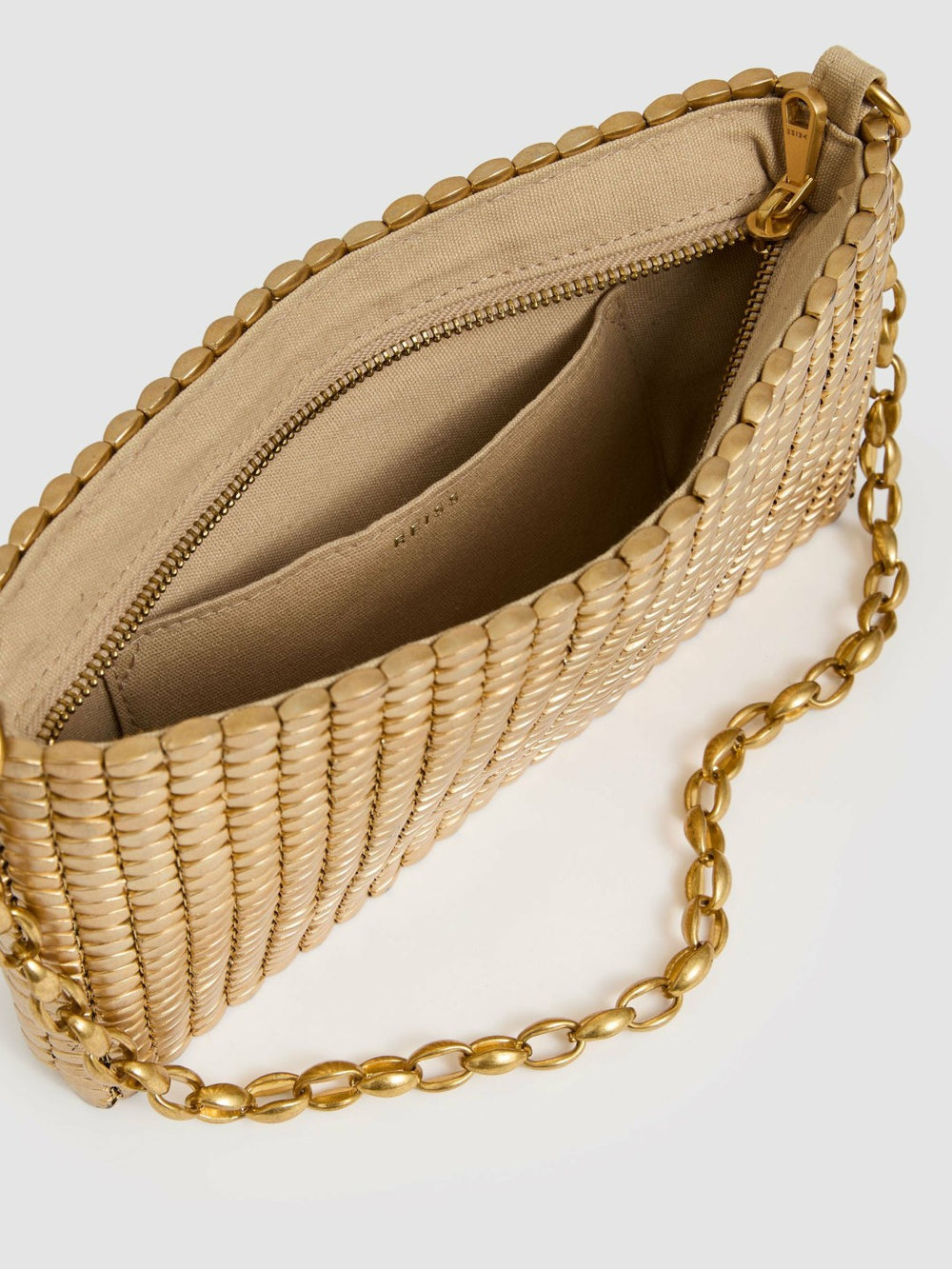 Reiss | Beaded Removable Strap Shoulder Bag in Gold