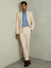 Reiss | Slim Fit Linen Adjuster Trousers in Stone
