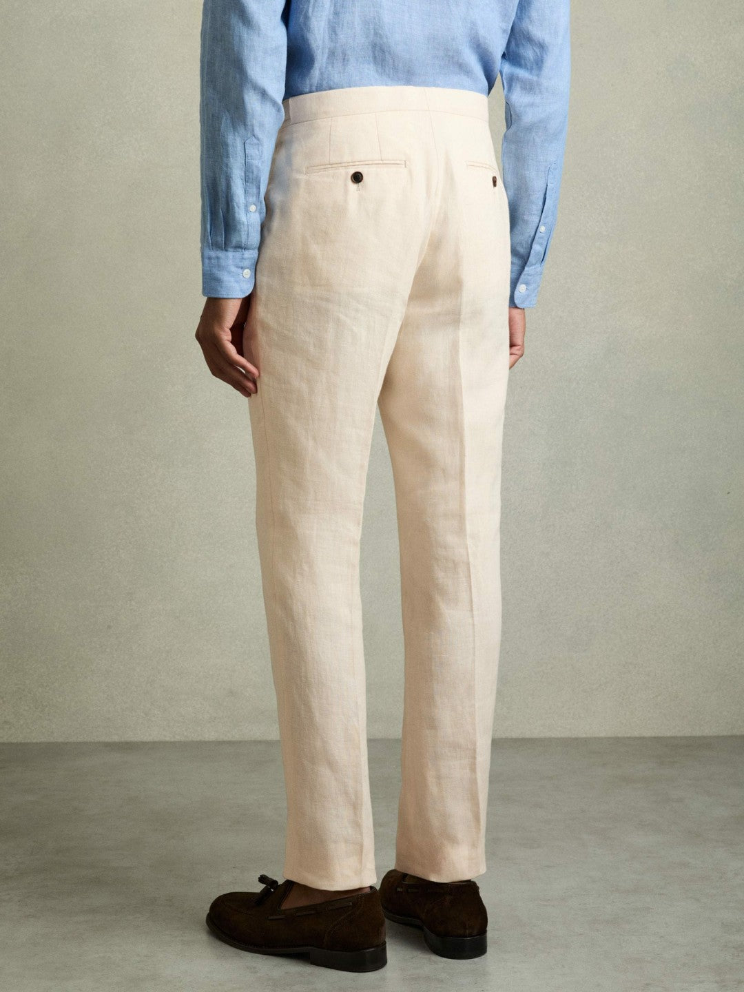 Reiss | Slim Fit Linen Adjuster Trousers in Stone