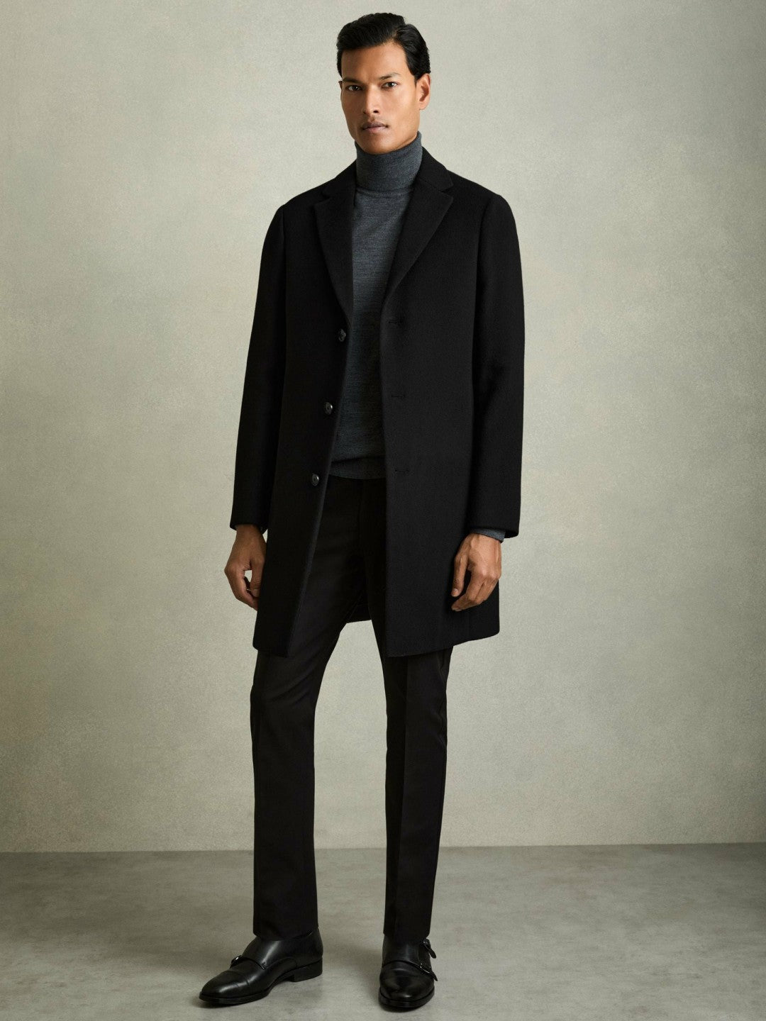 Reiss | Wool Blend Single Breasted Epsom Overcoat in Black