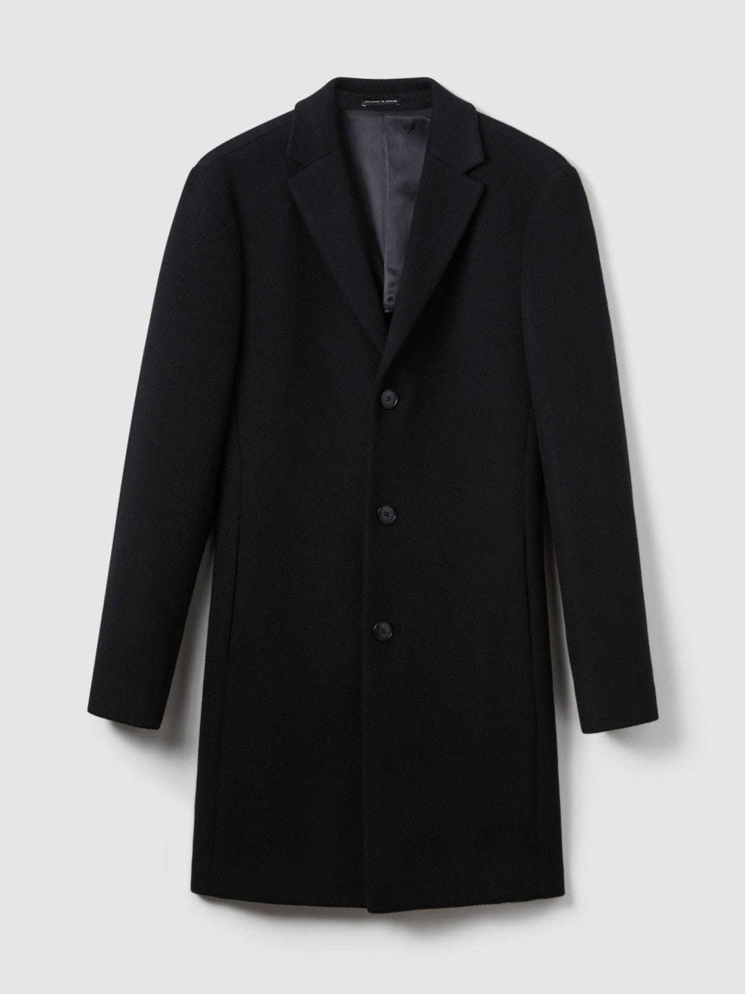 Reiss | Wool Blend Single Breasted Epsom Overcoat in Black