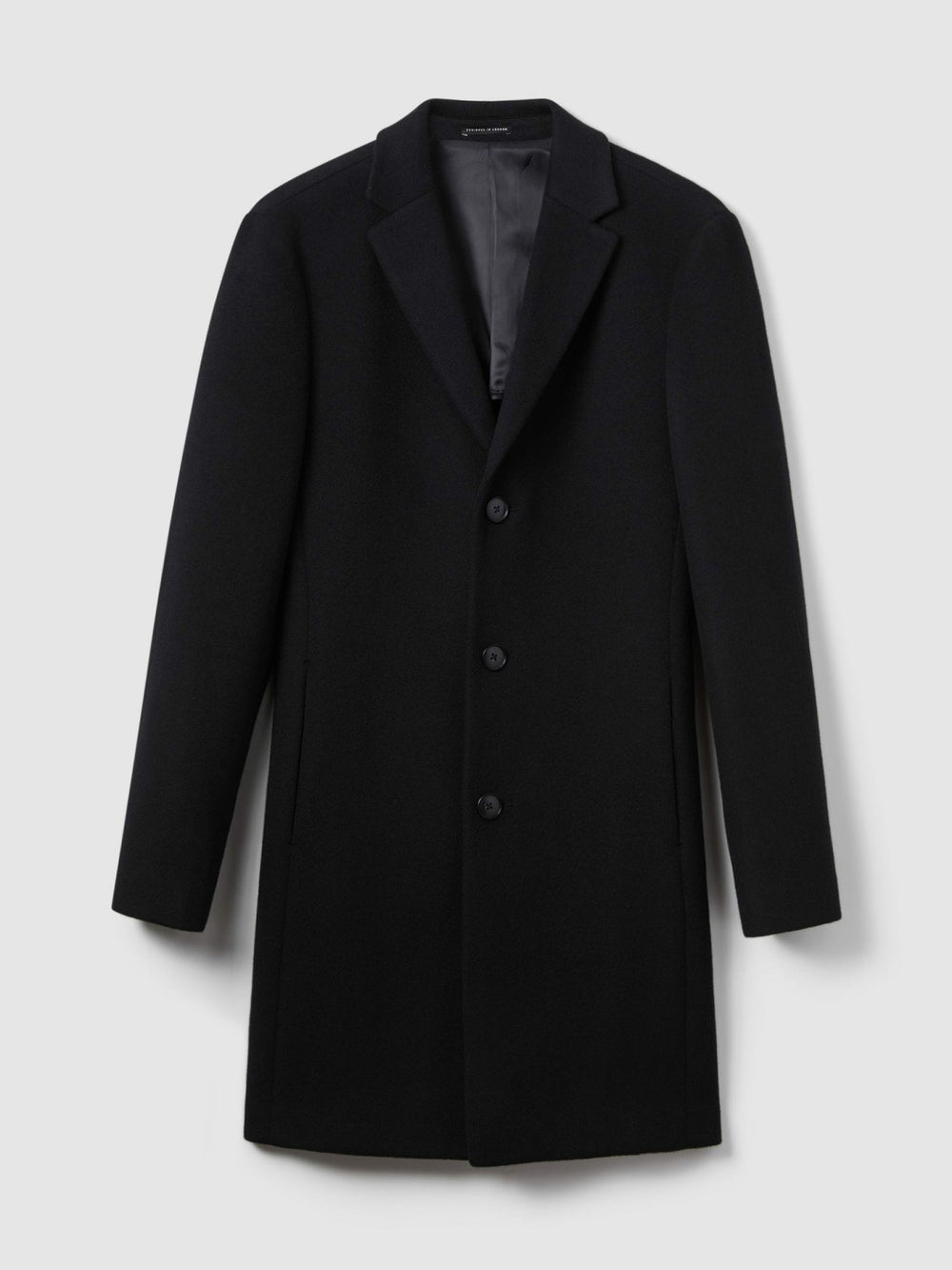 Reiss | Wool Blend Single Breasted Epsom Overcoat in Black
