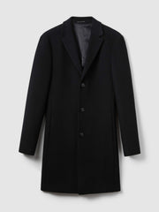 Reiss | Wool Blend Single Breasted Epsom Overcoat in Black