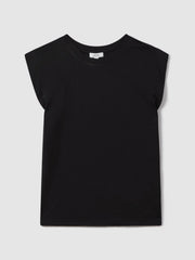 Reiss | Cotton Capped Sleeve T-Shirt in Black