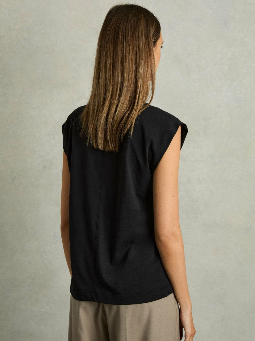 Reiss | Cotton Capped Sleeve T-Shirt in Black