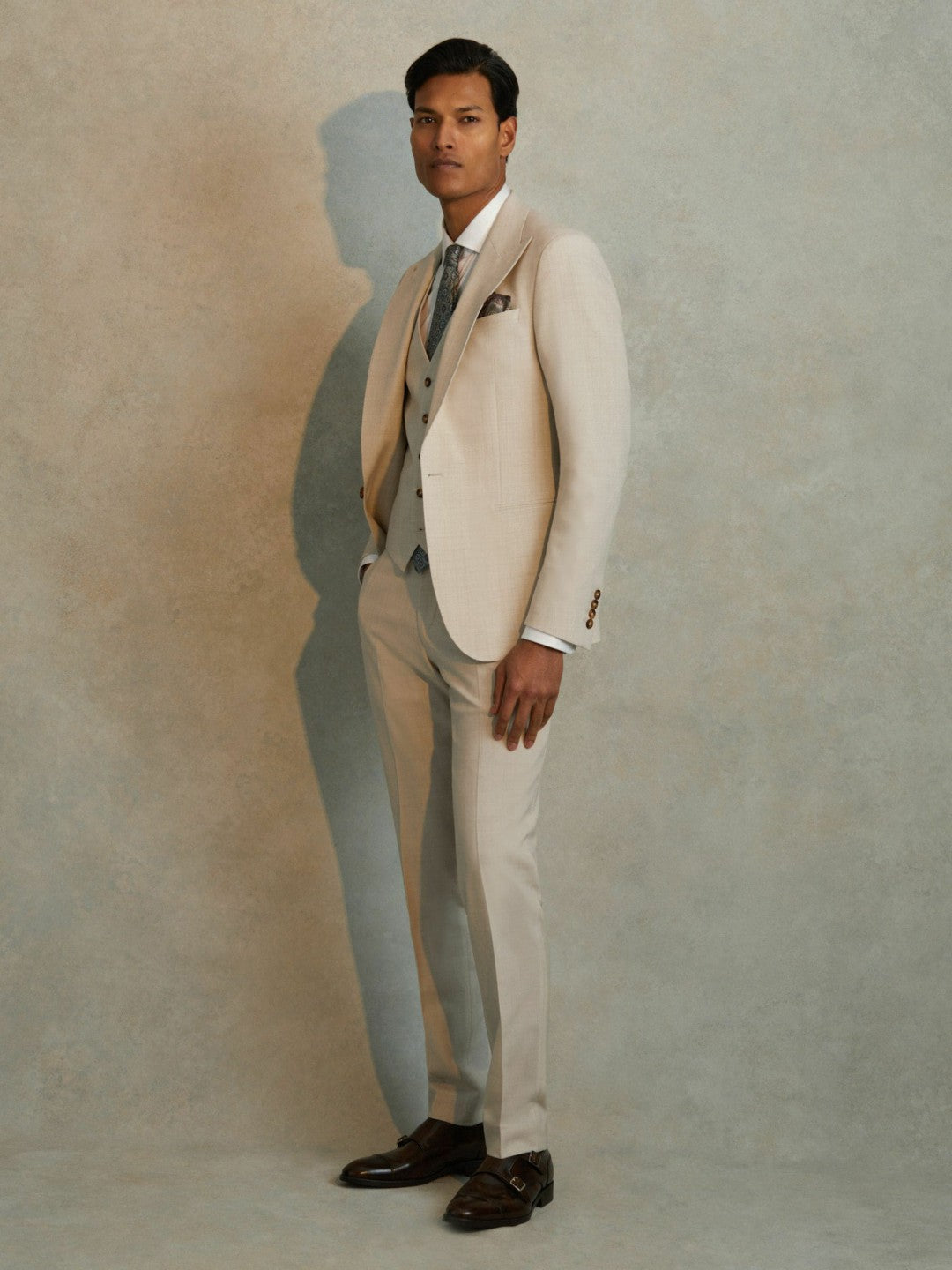 Reiss | Slim Fit Side Adjuster Trousers in Stone