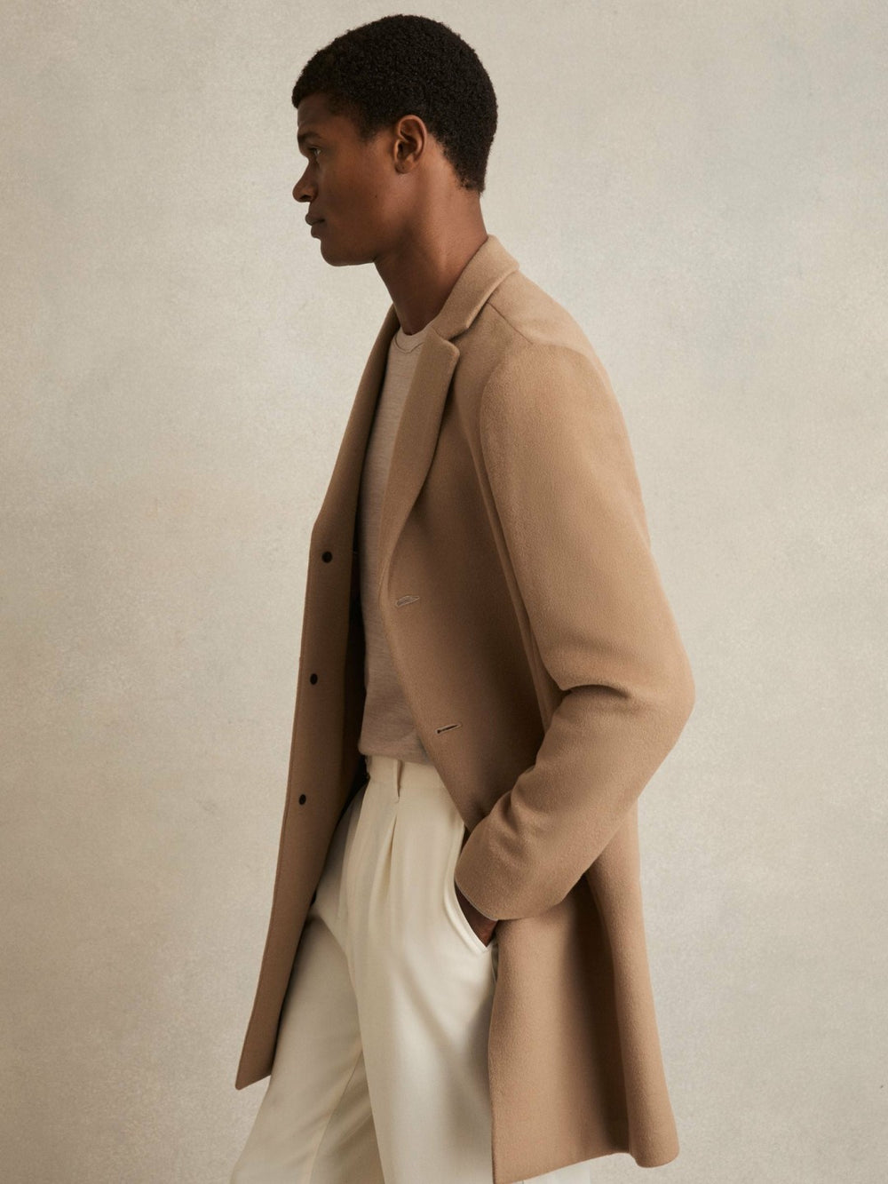 Reiss | Wool Blend Single Breasted Epsom Overcoat in Camel