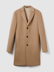 Reiss | Wool Blend Single Breasted Epsom Overcoat in Camel
