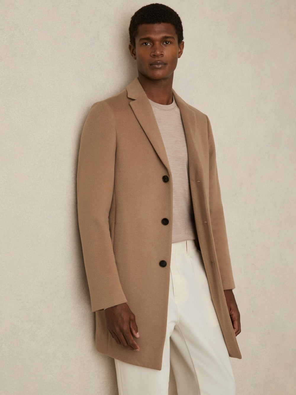 Reiss | Wool Blend Single Breasted Epsom Overcoat in Camel
