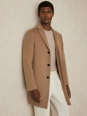 Reiss | Wool Blend Single Breasted Epsom Overcoat in Camel