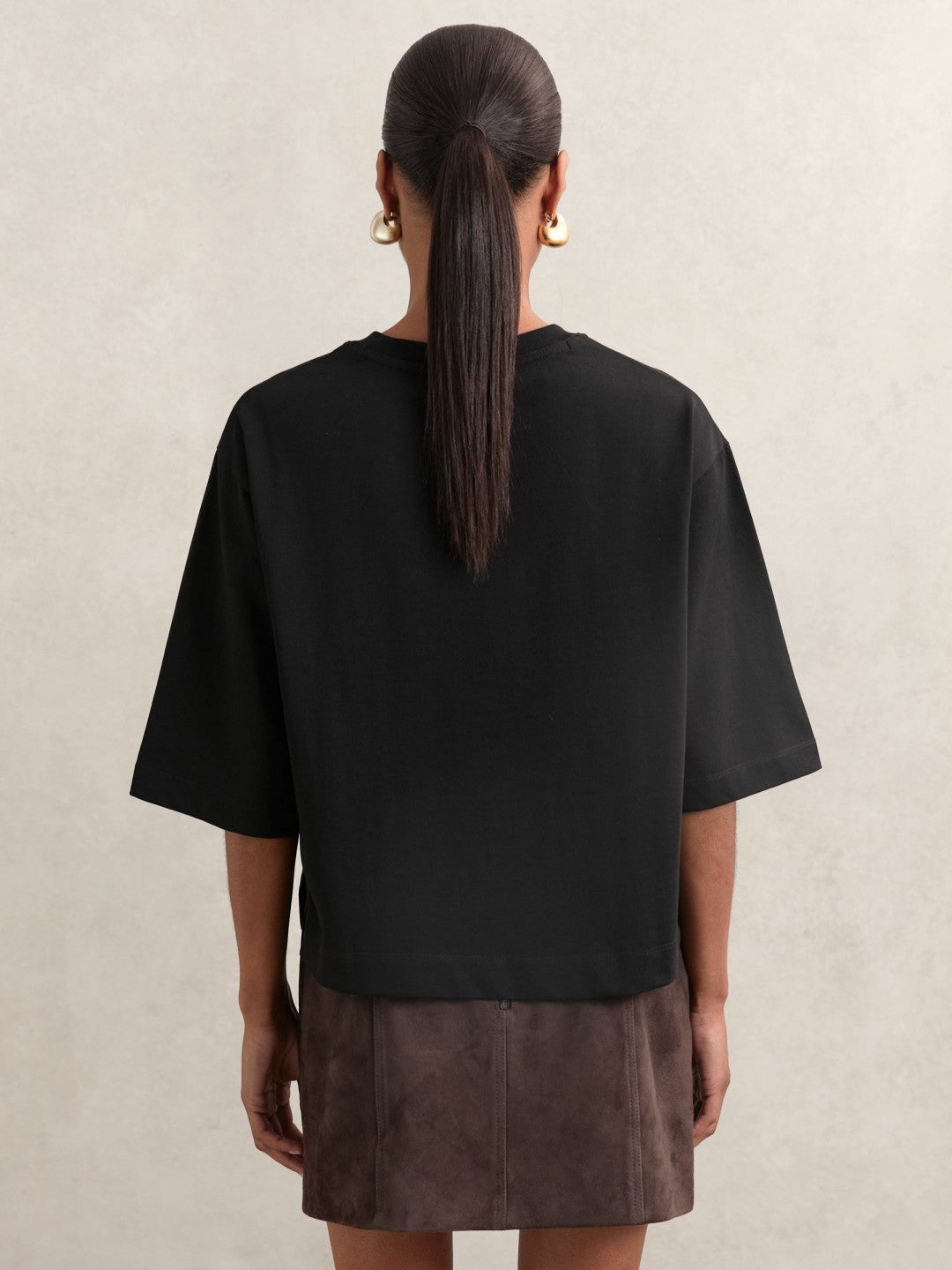 Reiss | Oversized Cotton Crew Neck T-Shirt in Black