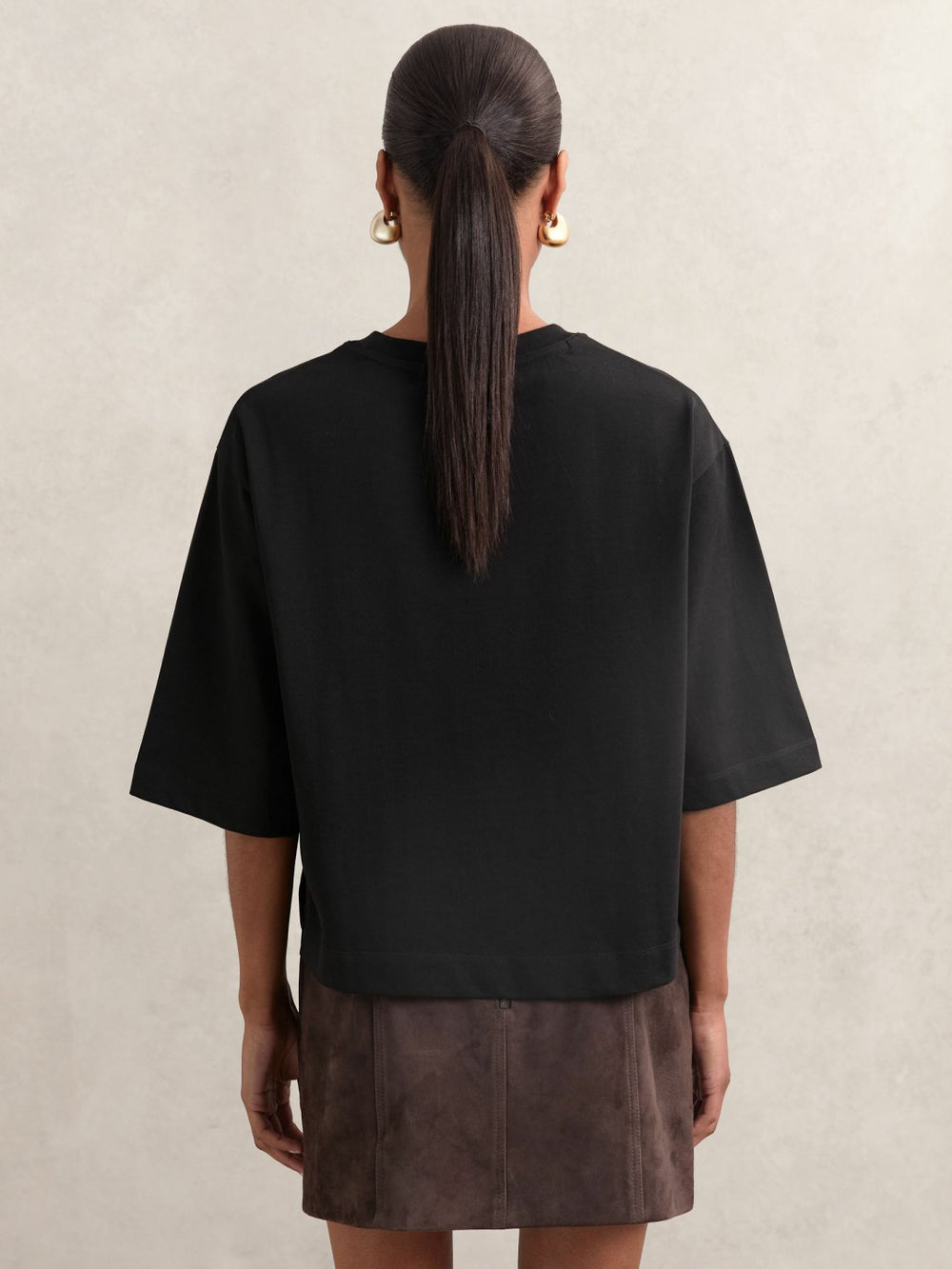 Reiss | Oversized Cotton Crew Neck T-Shirt in Black