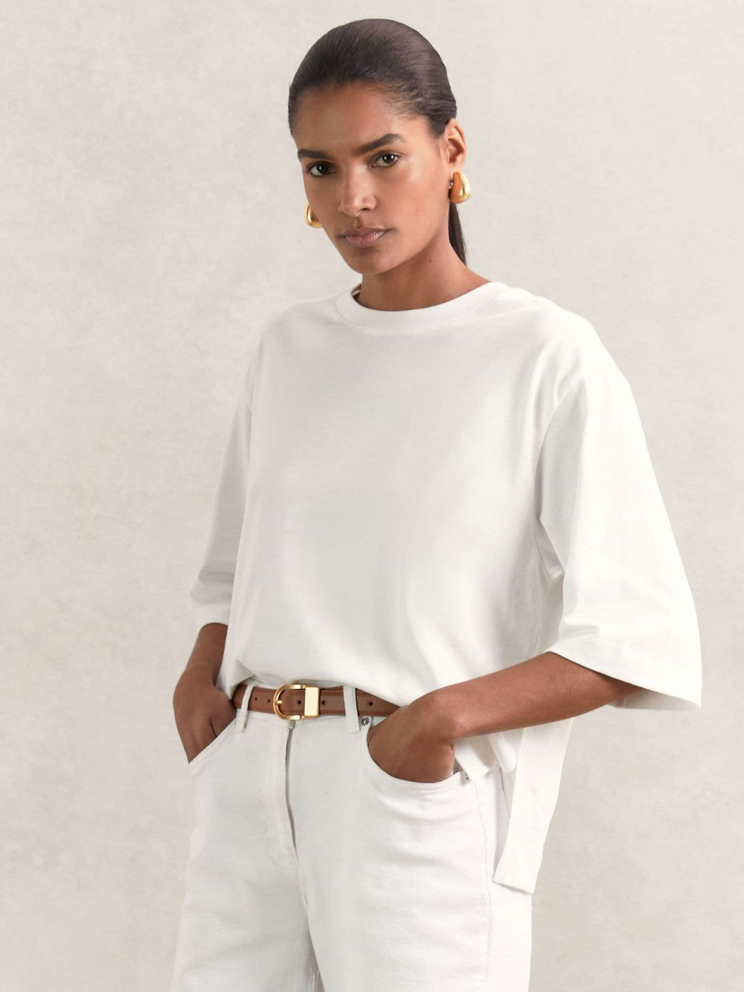 Reiss | Oversized Cotton Crew Neck T-Shirt in White