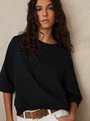Reiss | Oversized Cotton Crew Neck T-Shirt in Navy