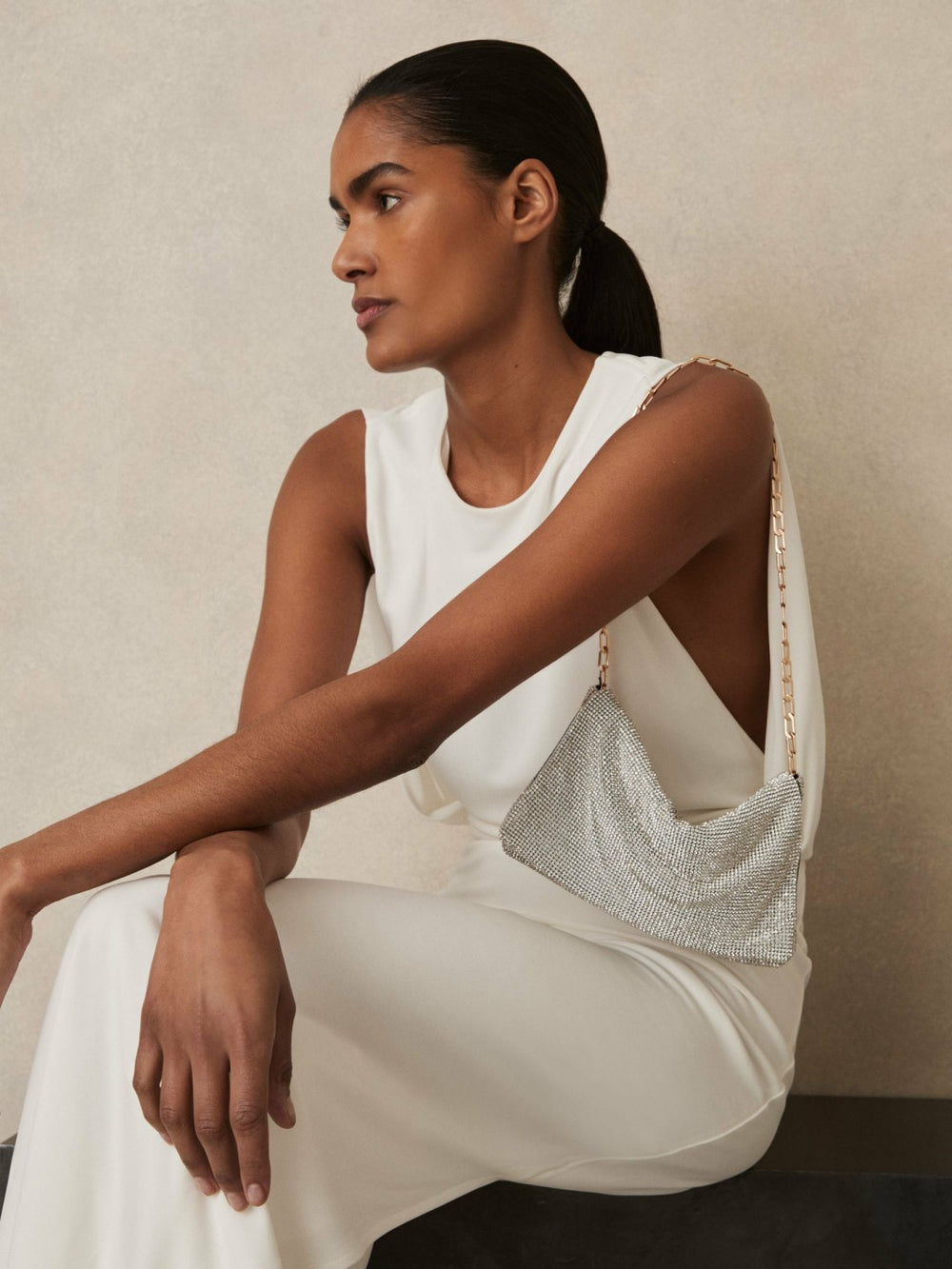 Reiss | Embellished Chainmail Shoulder Bag in Silver