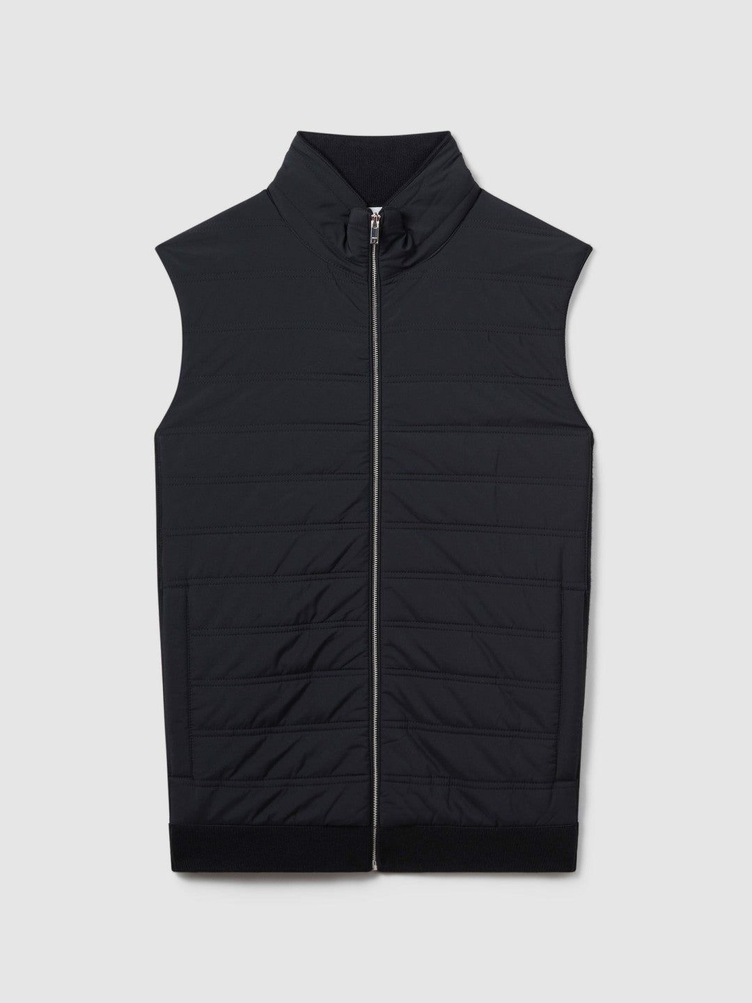 Reiss | Hybrid Quilt and Knit Zip-Through Gilet in Navy