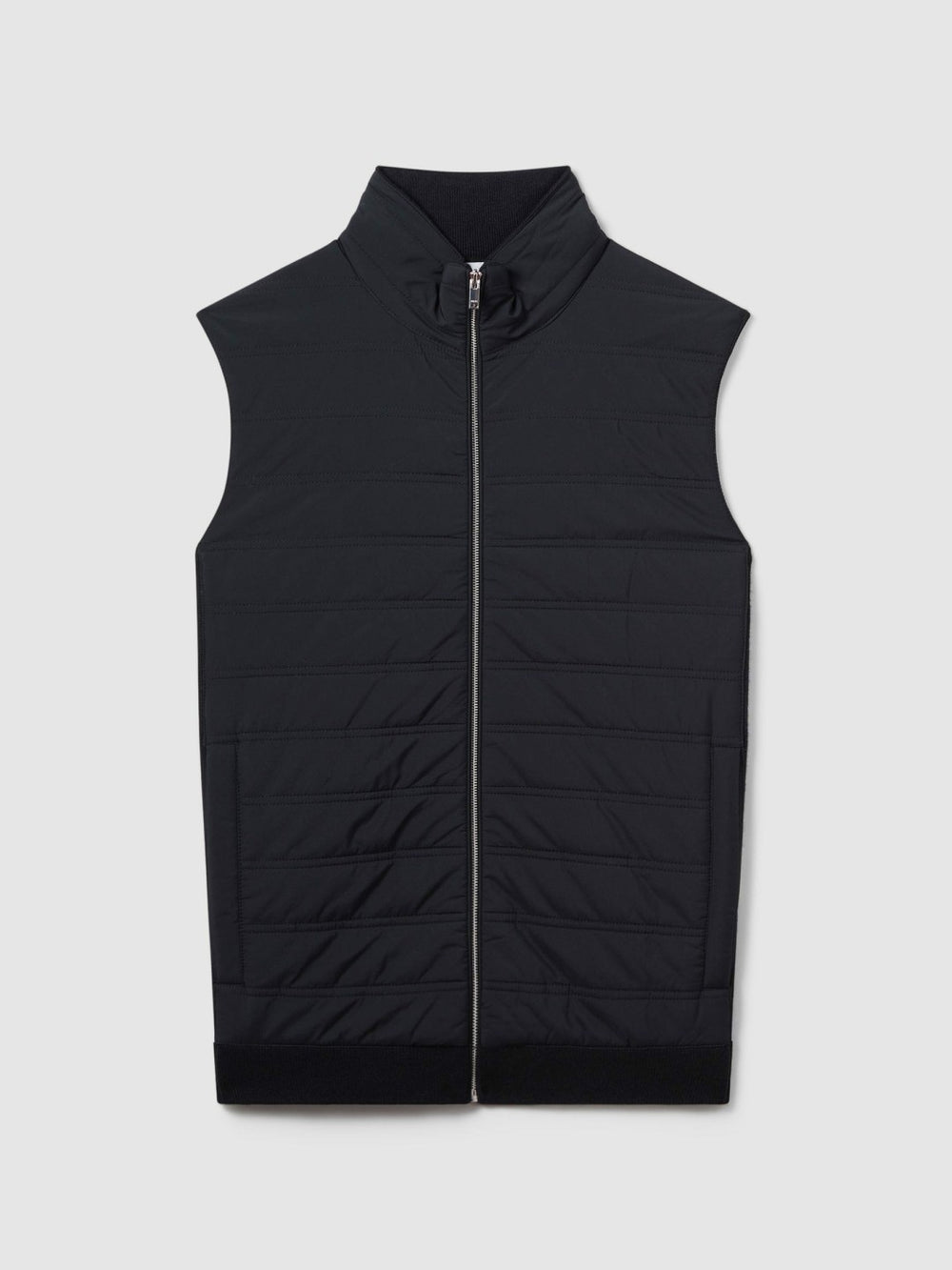 Reiss | Hybrid Quilt and Knit Zip-Through Gilet in Navy