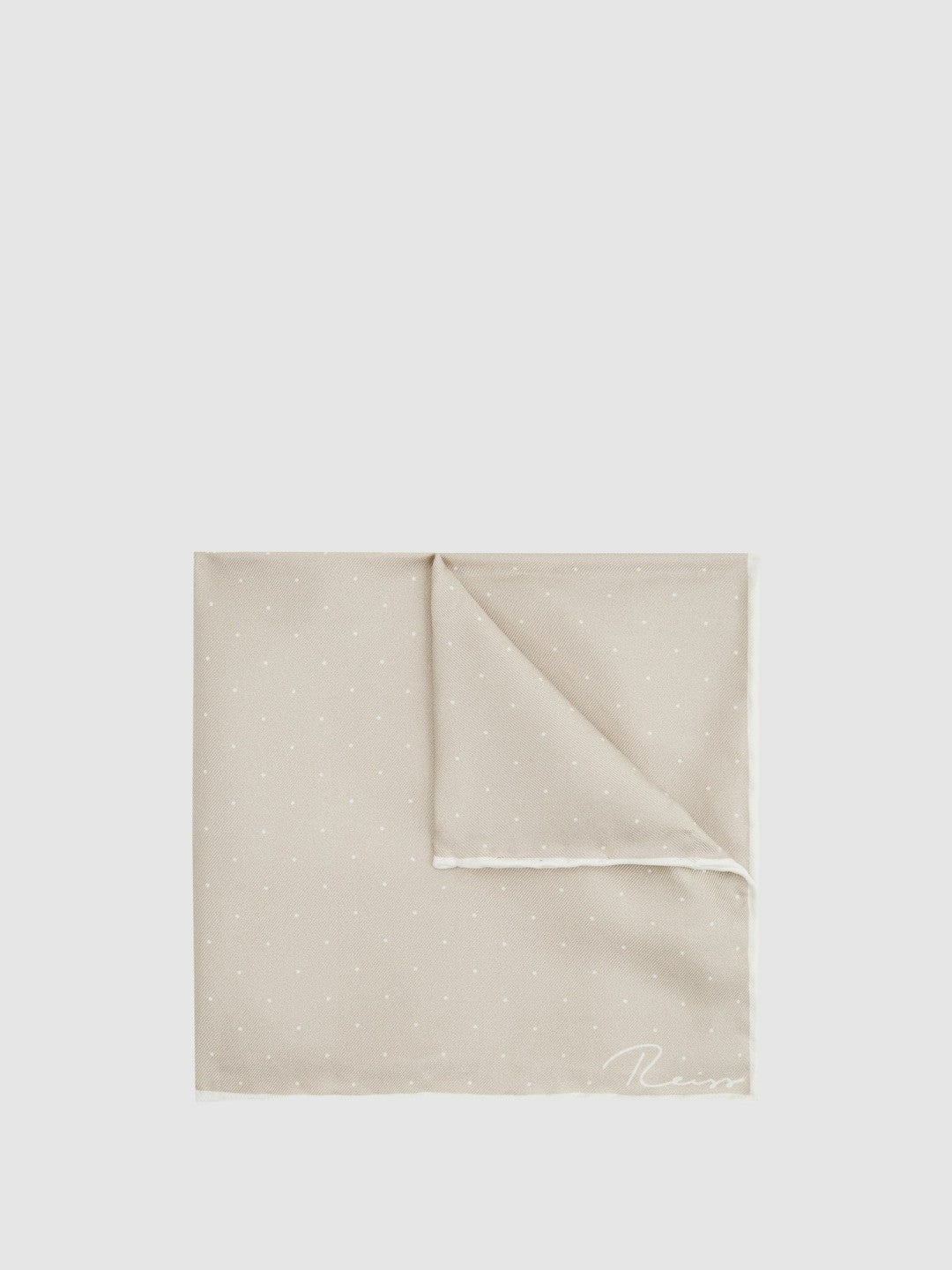 Reiss | Polka Dot Silk Pocket Square in Stone