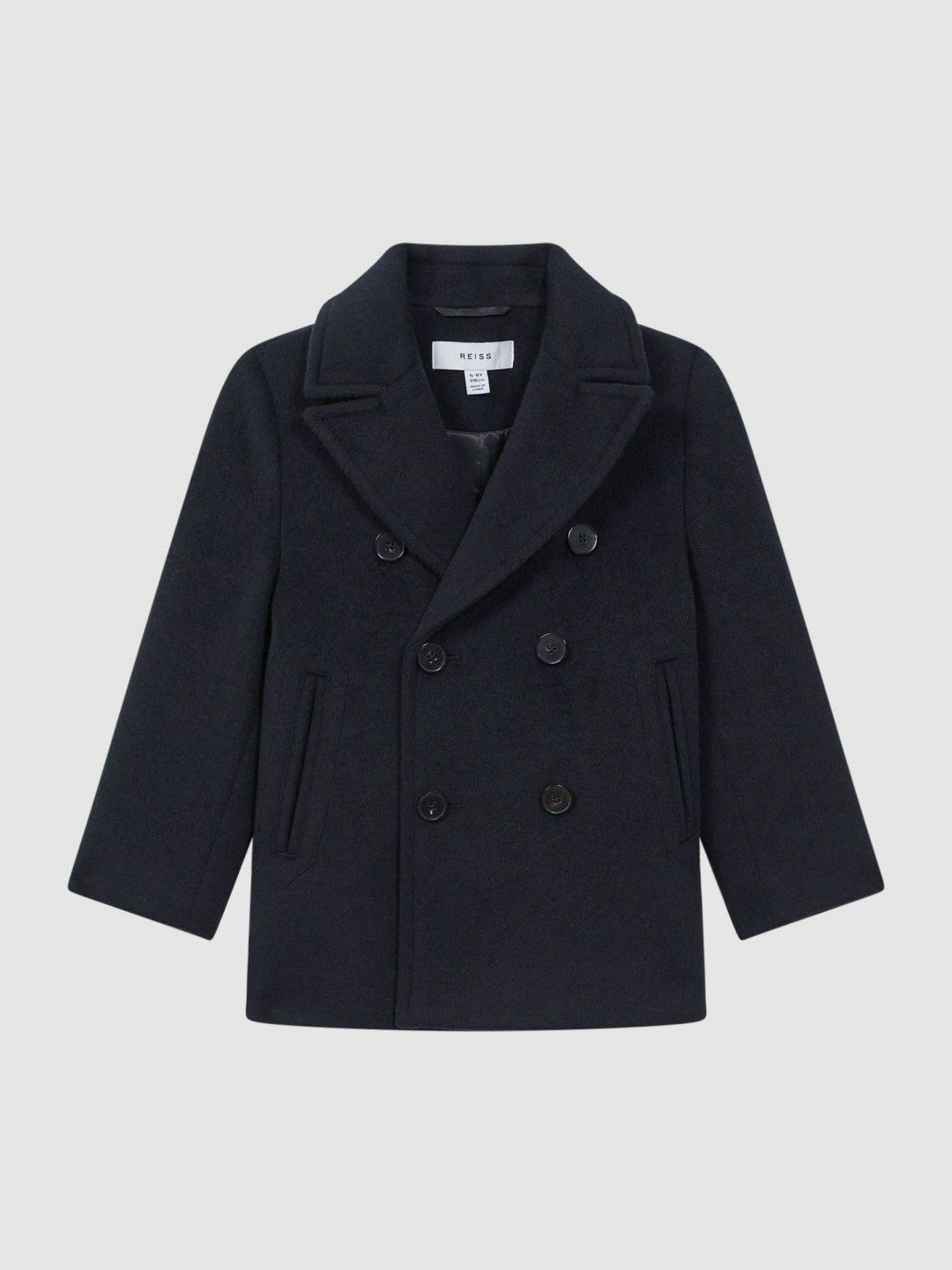 Reiss | 9-13 yrs Wool Blend Twill Double Breasted Coat in Navy
