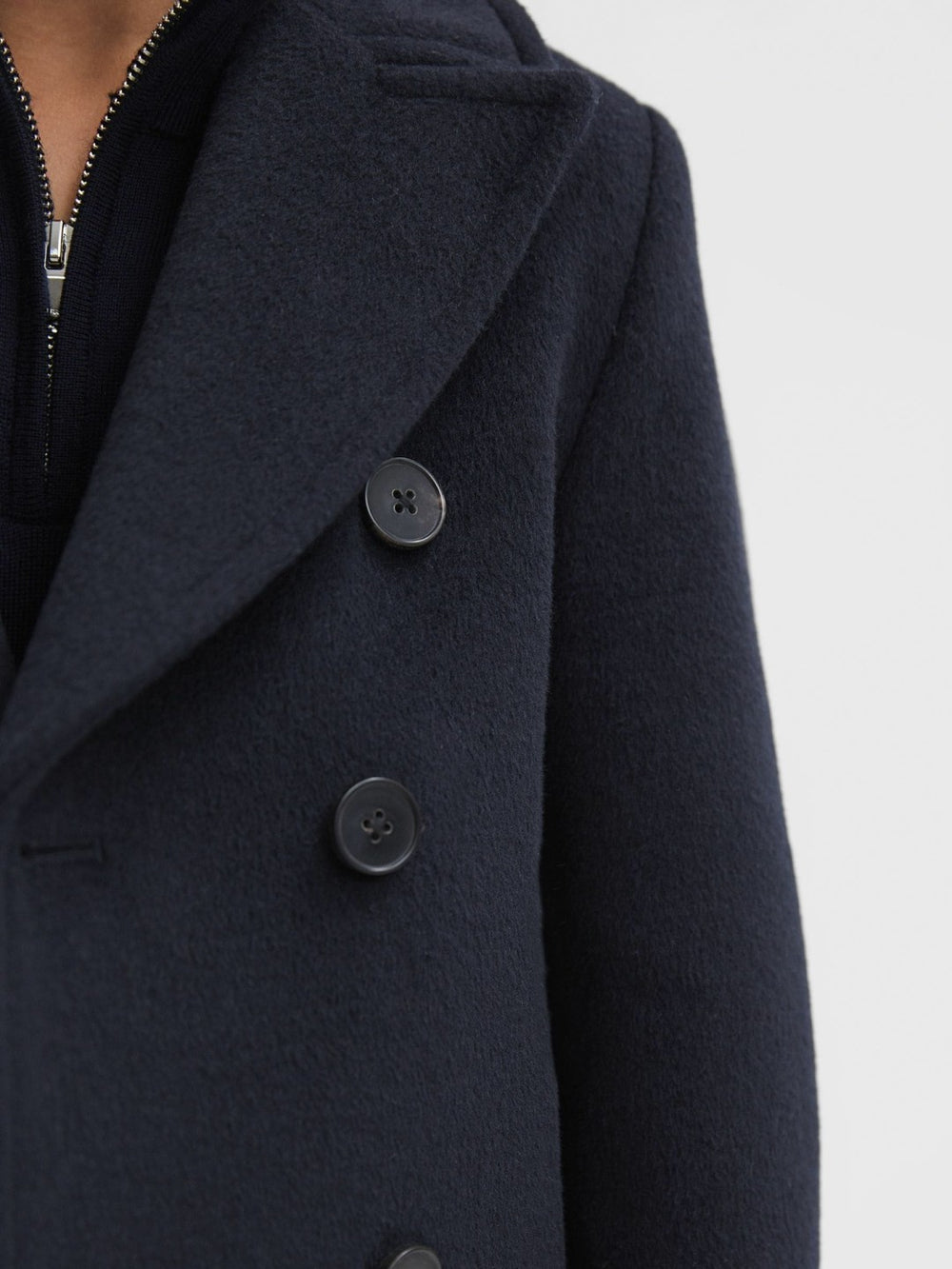 Reiss | 9-13 yrs Wool Blend Twill Double Breasted Coat in Navy